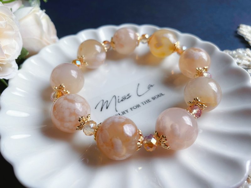 【售出】永恒的花 樱花玛瑙 天然石 设计款 手链 - 手链/手环 - 水晶 橘色