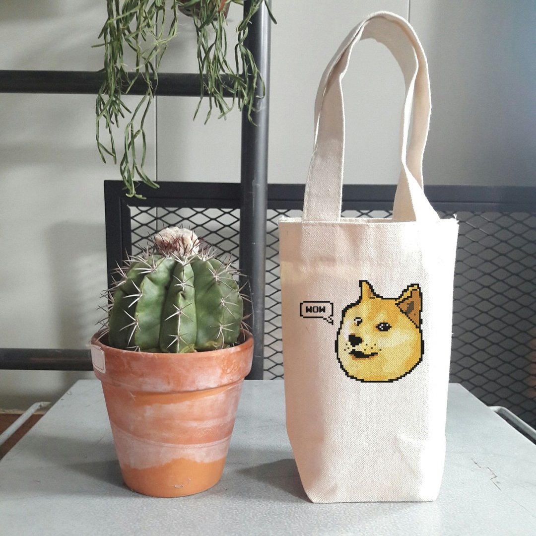 Shibe Doge WOW 帆布 袋 咖啡 随行杯 手机 钱包 饮料 提袋 柴犬日文动物狗猫街头文青 - 随行杯提袋/水壶袋 - 其他材质 白色