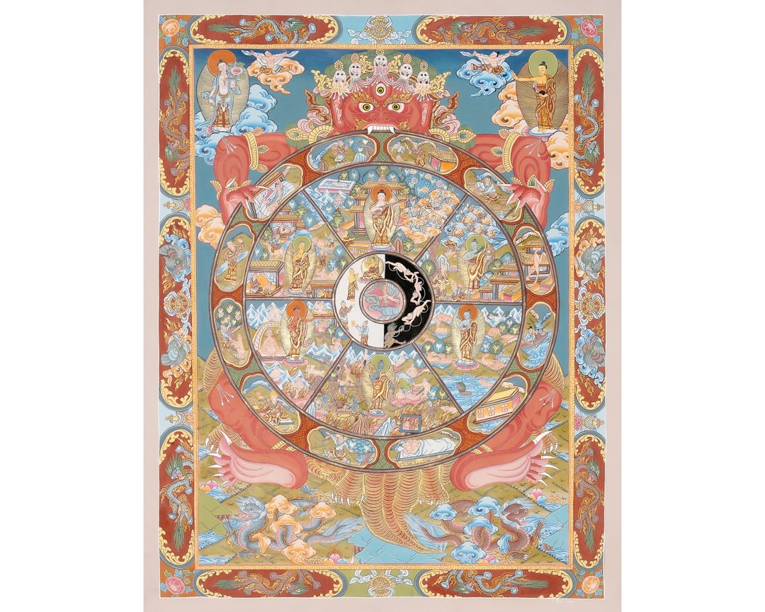 手工制作生命之轮唐卡——以24K金描绘的存在循环 - 墙贴/壁贴 - 其他材质 多色