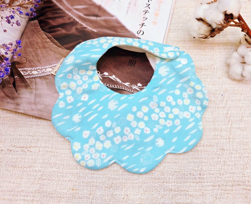 云朵六层纱围兜口水巾--湖水蓝小花 - 围嘴/口水巾 - 棉．麻 蓝色