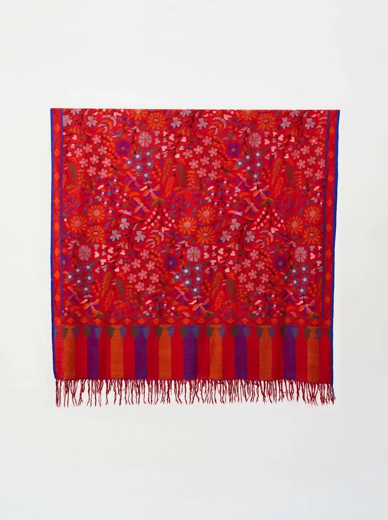 (现货)喀什米尔顶级手织卡尼Hand Woven Kani Pashmina Shawl/红 - 围巾/披肩 - 羊毛 红色