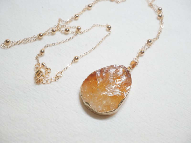 天然黄水晶项链 原石颈链项链 黄水晶项链 镀金 - 项链 - 宝石 橘色