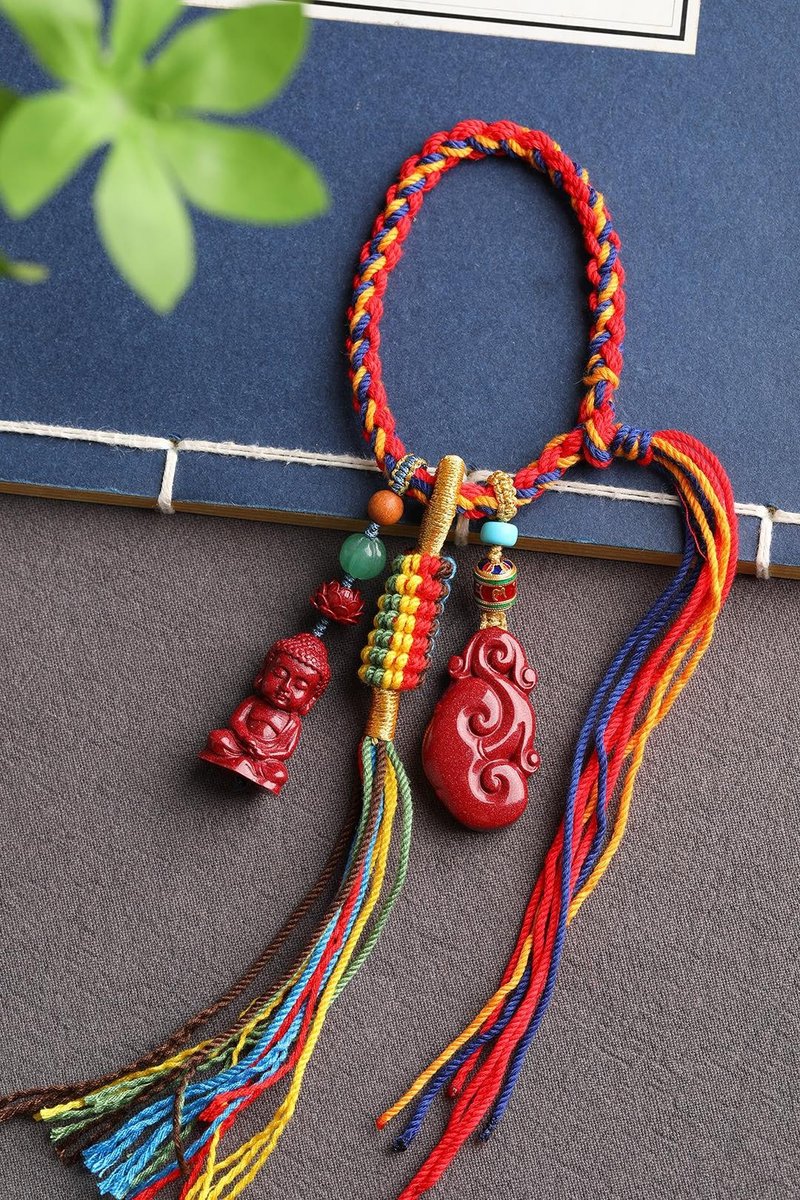 天然原矿朱砂精品紫金砂宝宝佛 +如意 钥匙扣 包挂 - 钥匙链/钥匙包 - 宝石 