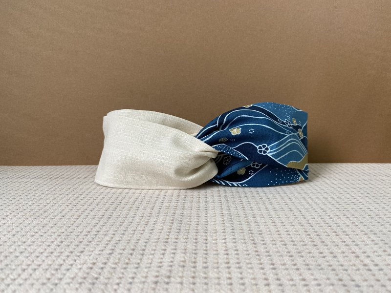 双拼发带 / 深海里的浪 - 米白 - 发带/发箍 - 棉．麻 白色