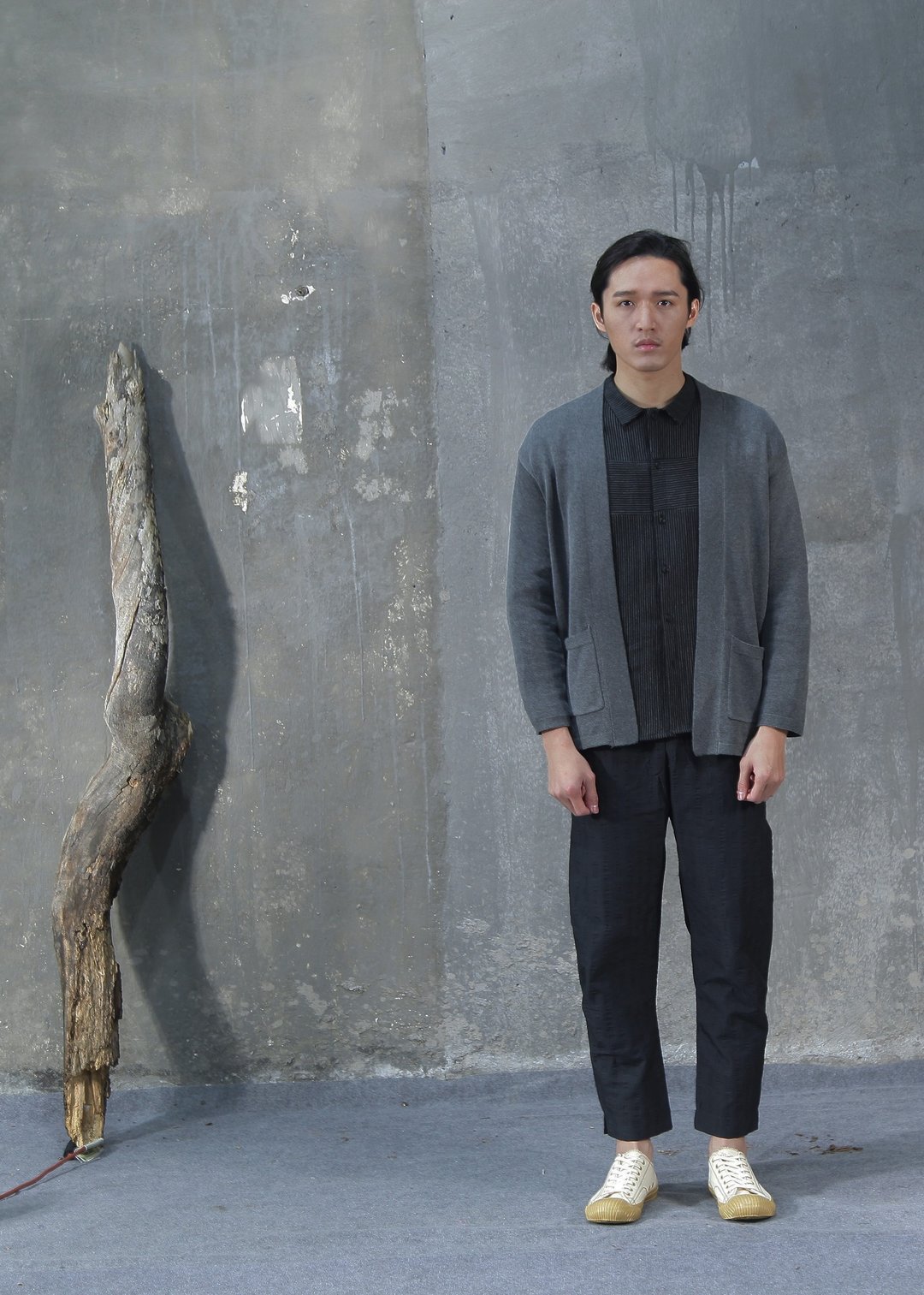 Knitted Kimono Cardigan - 男装针织衫/毛衣 - 聚酯纤维 灰色