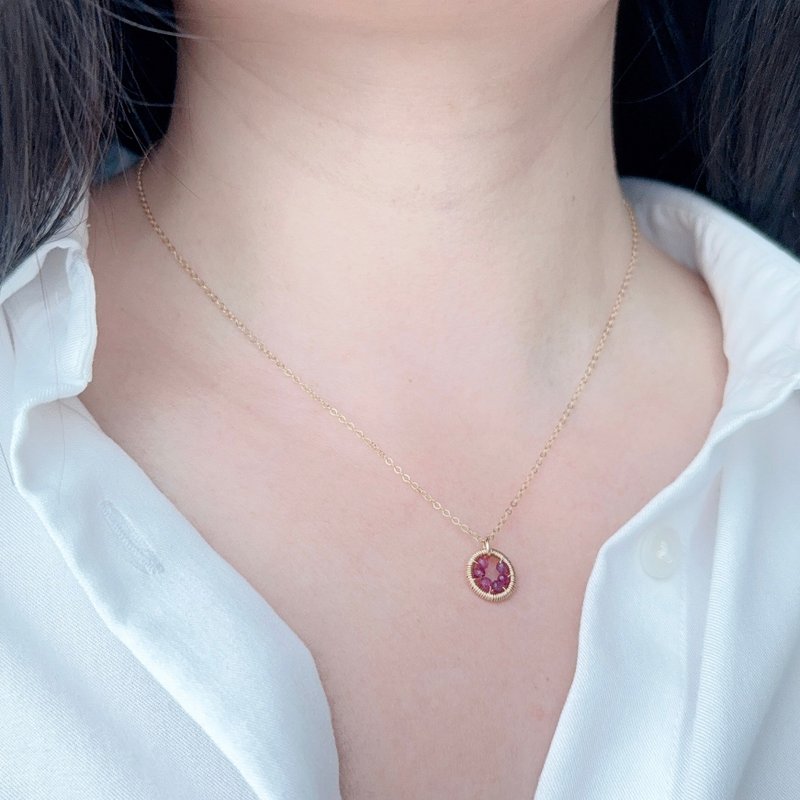 Halo【7月诞生石】红宝石吊坠颈链 / 14KGF / 天然石 - 项链 - 宝石 红色