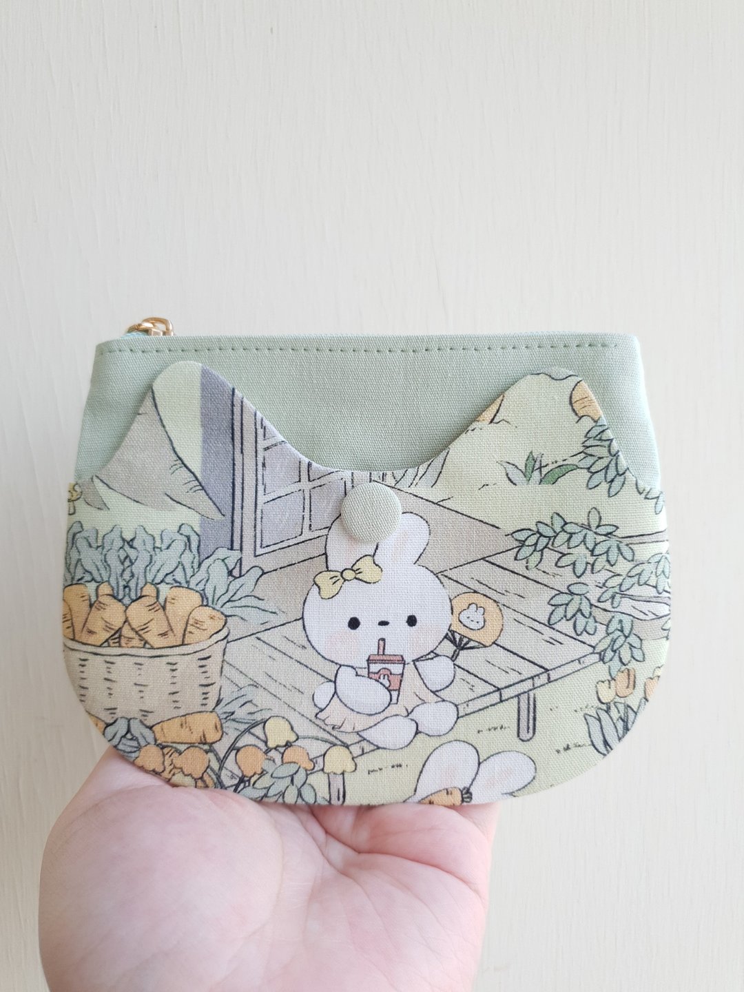兔宝猫耳零钱包–盈车嘉穗 - 零钱包 - 棉 绿色