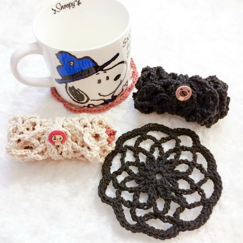 DIY材料包 简易收纳 环保网编饮料提袋+杯垫 - 编织/刺绣/羊毛毡/裁缝 - 棉．麻 白色