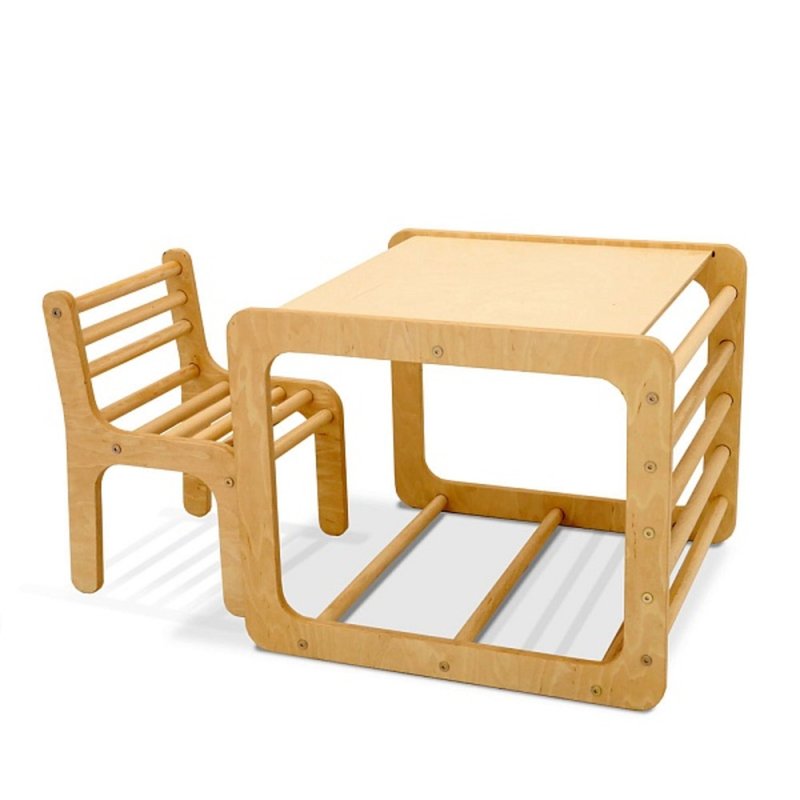 Montessori Wooden Kids Cube Table with Chair Set - 儿童家具 - 木头 多色