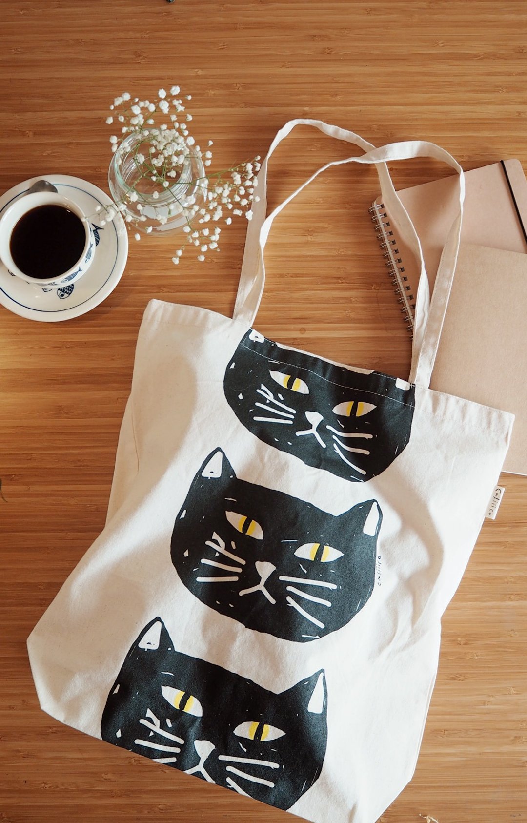 Tote bag WITH BLACK CAT. - 手提包/手提袋 - 棉 黑色