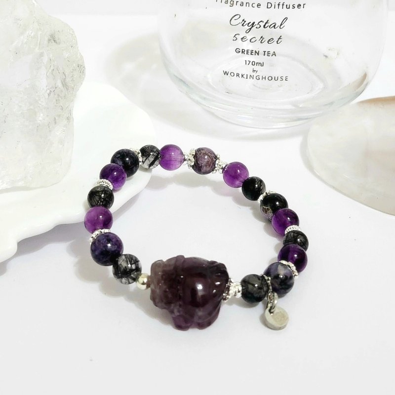 紫萤石龙龟设计手链/得人缘、开智慧、避邪防小人之水晶 - 手链/手环 - 水晶 紫色