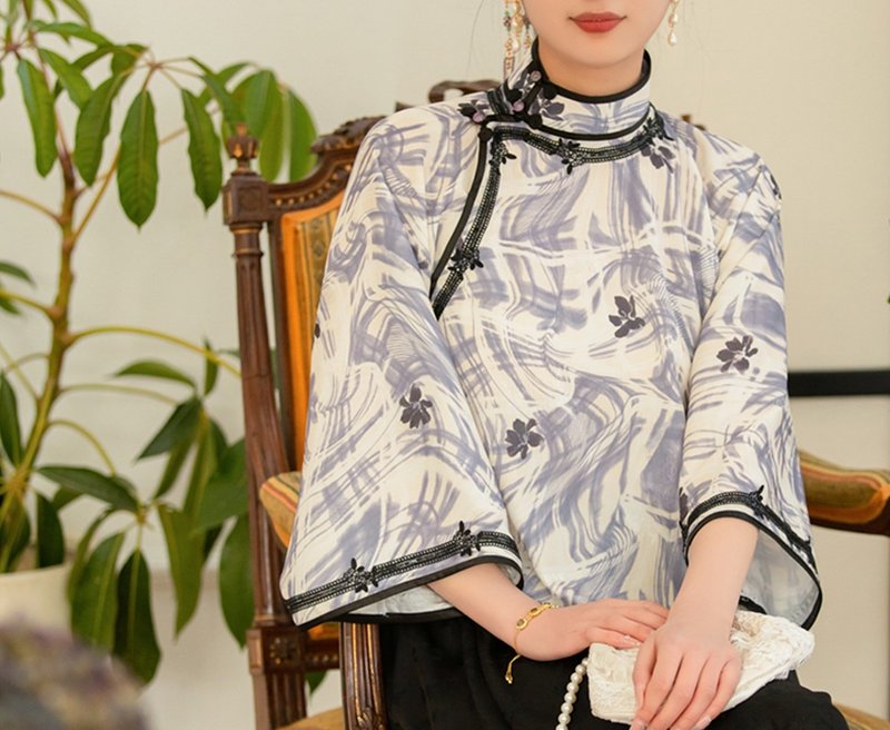 【执清风】 新中式復古 大袖平裁/古一片式旗袍 - 旗袍 - 其他材质 蓝色