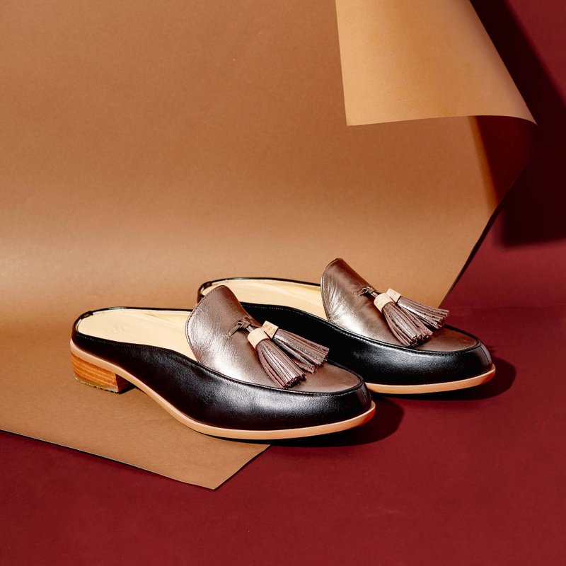 BRONZE-Willow - Mule Loafers - 女款休闲鞋 - 真皮 黑色