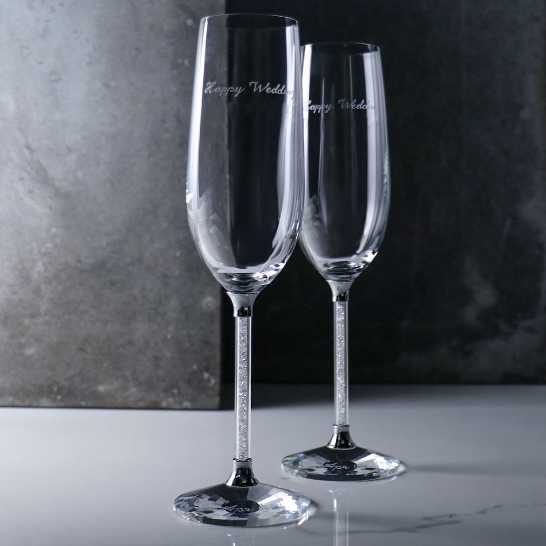 (一对价) 230cc【卡萨布兰卡婚礼】满钻香槟结婚对杯 - 酒杯/酒器 - 玻璃 灰色