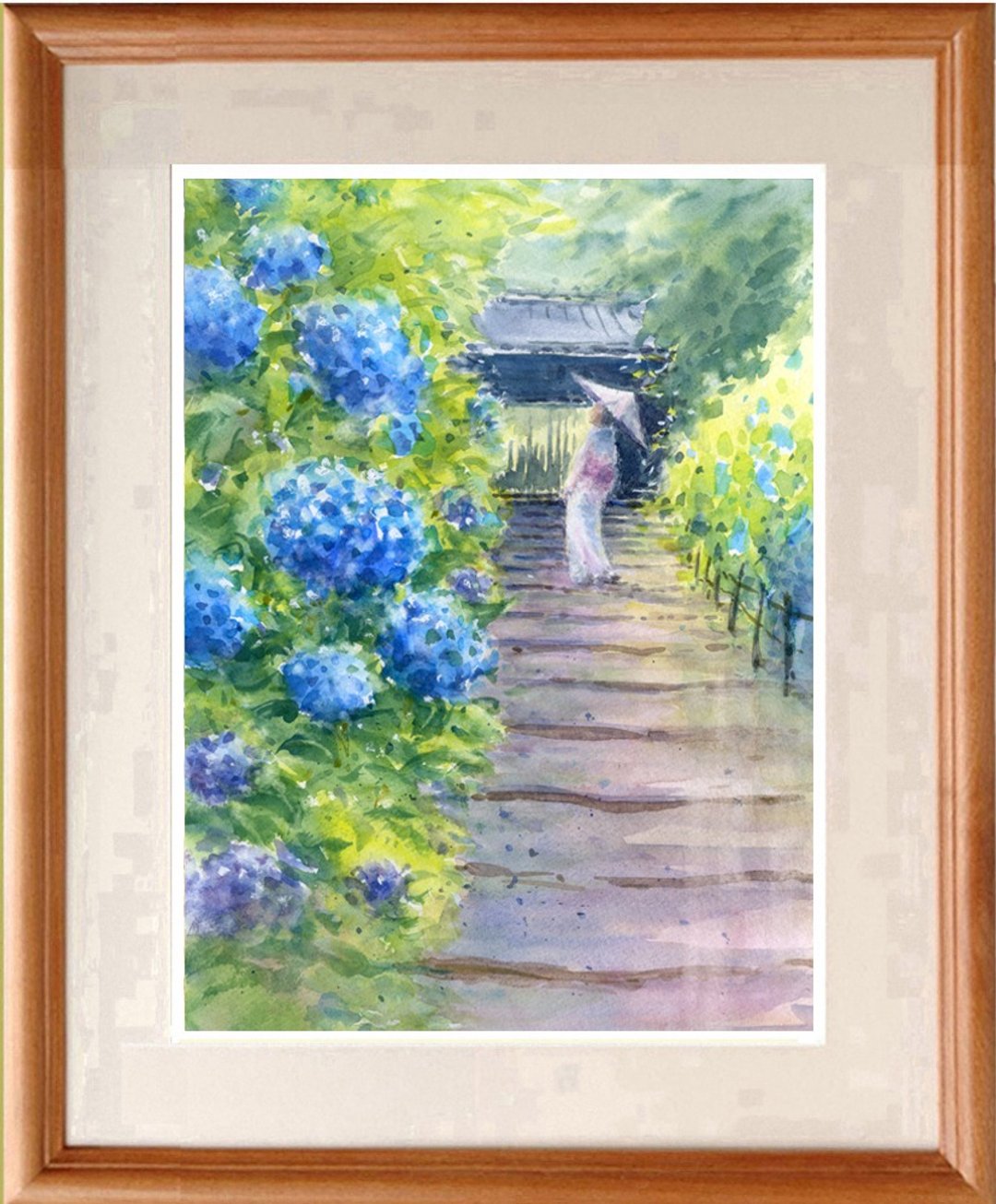 定制原创水彩画绣球花/镰仓明月院 - 海报/装饰画/版画 - 纸 蓝色