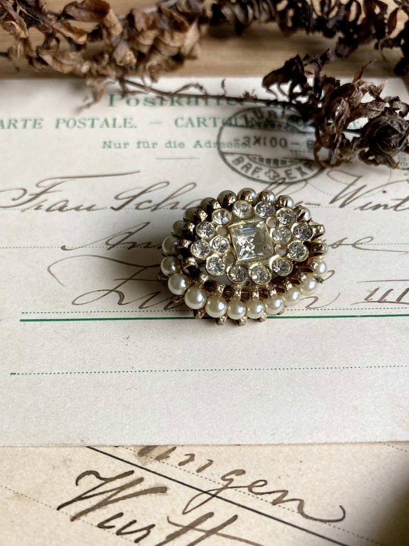 80s美国古董 精致华丽包金珍珠莱茵石胸针 - 胸针 - 其他金属 