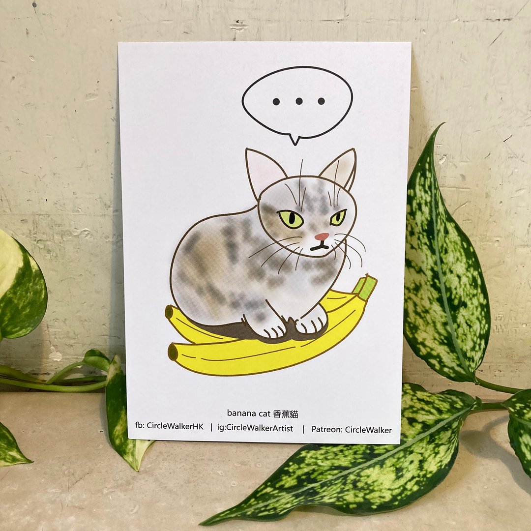 相片图画 双面明信片 复制原画 裱画 电绘 唐猫 香港 街市 香蕉 - 卡片/明信片 - 纸 