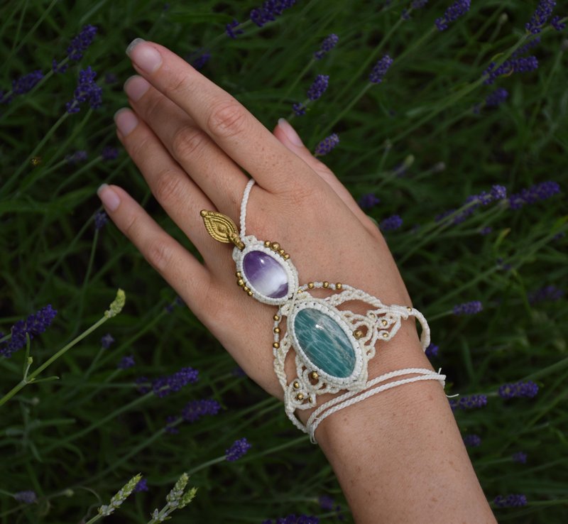 白色戒指手链, 新娘饰品, 波希米亚紫水晶手链 - 手链/手环 - 宝石 白色