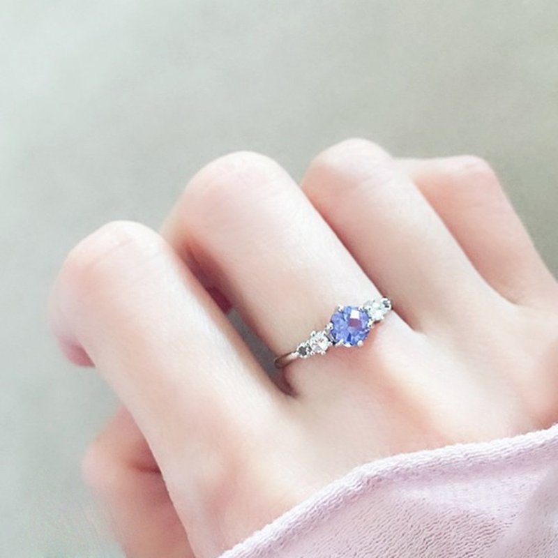 顶级坦桑石丹泉石5mm-纯银戒指-可调式-12月诞生石 - 戒指 - 水晶 蓝色