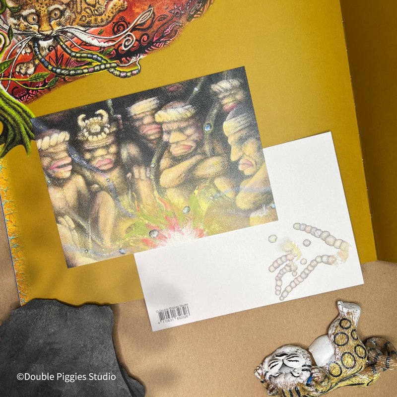 里古烙明信片 万用卡 族人围火 - 卡片/明信片 - 纸 多色