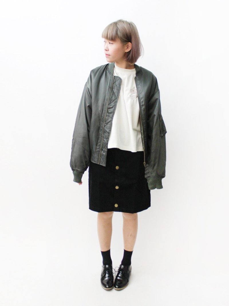 【RE1229C402】深军绿率性男女中性款宽松古着MA风衣外套 - 女装西装外套/风衣 - 聚酯纤维 绿色