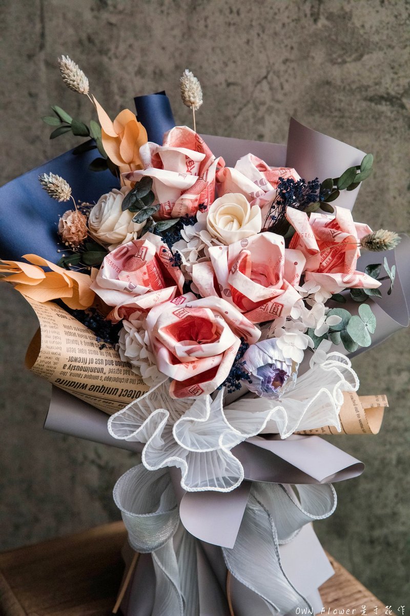 钞票花束/钞票玫瑰花束/有钱花花束/纸钞花束/钱花花束/生日花束 - 干燥花/捧花 - 植物．花 