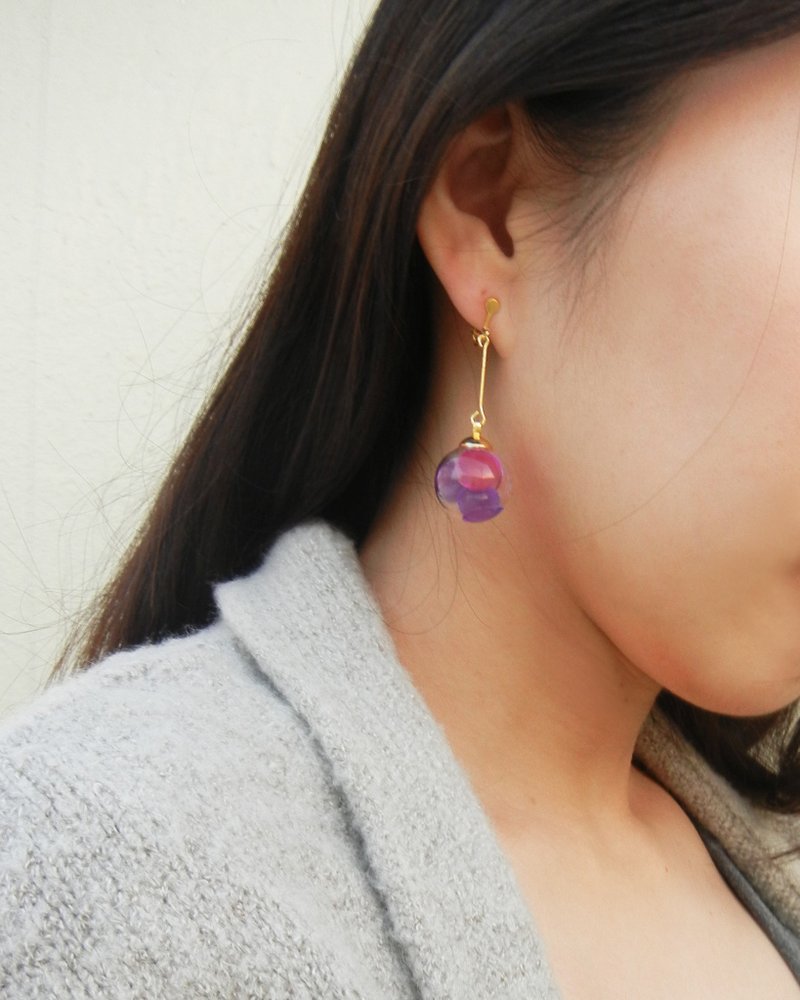 *coucoubird*紫红双色果冻耳环 - 耳环/耳夹 - 玻璃 紫色