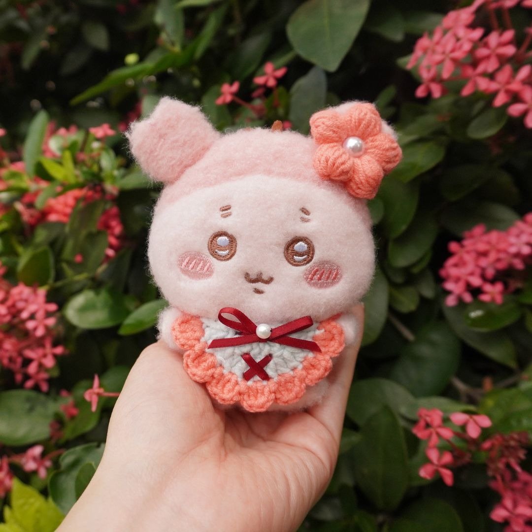 秋海棠-赏花领巾 | 娃衣 吉伊卡哇 ちいかわ Chiikawa 10cm - 玩偶/公仔 - 棉 粉红色