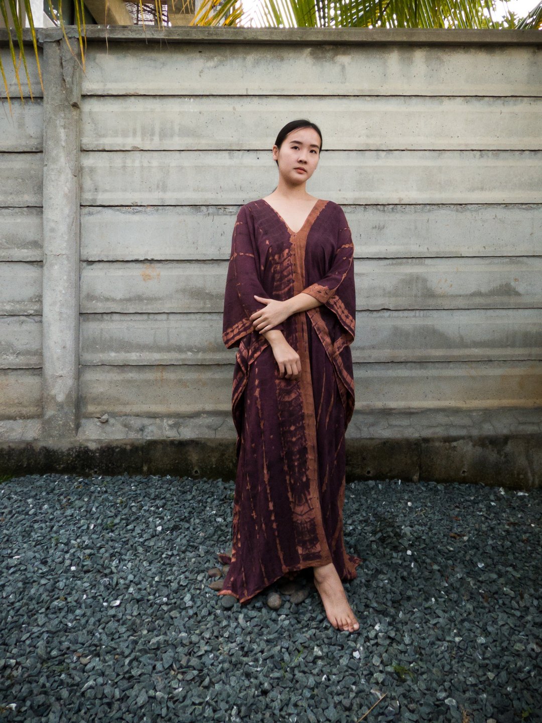 领带染料休闲服 睡衣 紫色长连衣裙 夏季Caftan - 洋装/连衣裙 - 棉 紫色