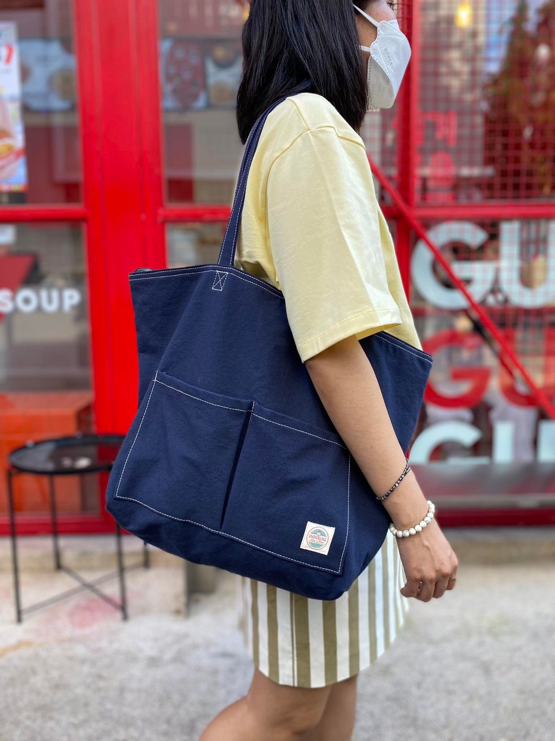 Navy Canvas Weekend Tote / Shopping bag / 泰國包包 /泰國設計 - 手提包/手提袋 - 棉．麻 蓝色