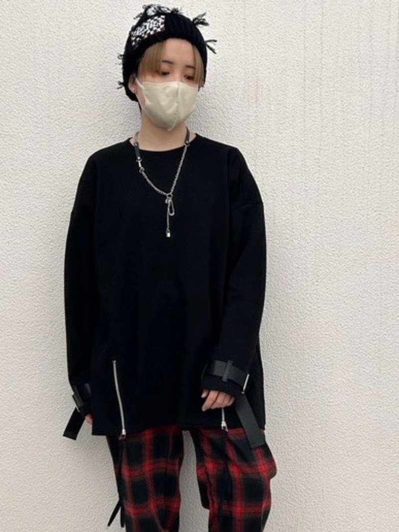 侧开衩长袖T恤 / 黑色 / 均码 / hellcatpunks / hcp-t-0241 - 女装上衣 - 棉．麻 黑色