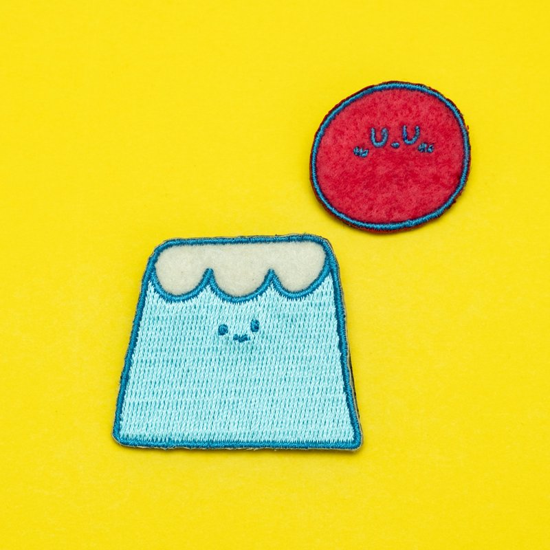 富士山 Fuji 刺绣别针 / 富士山与夕阳 - 胸针 - 绣线 多色