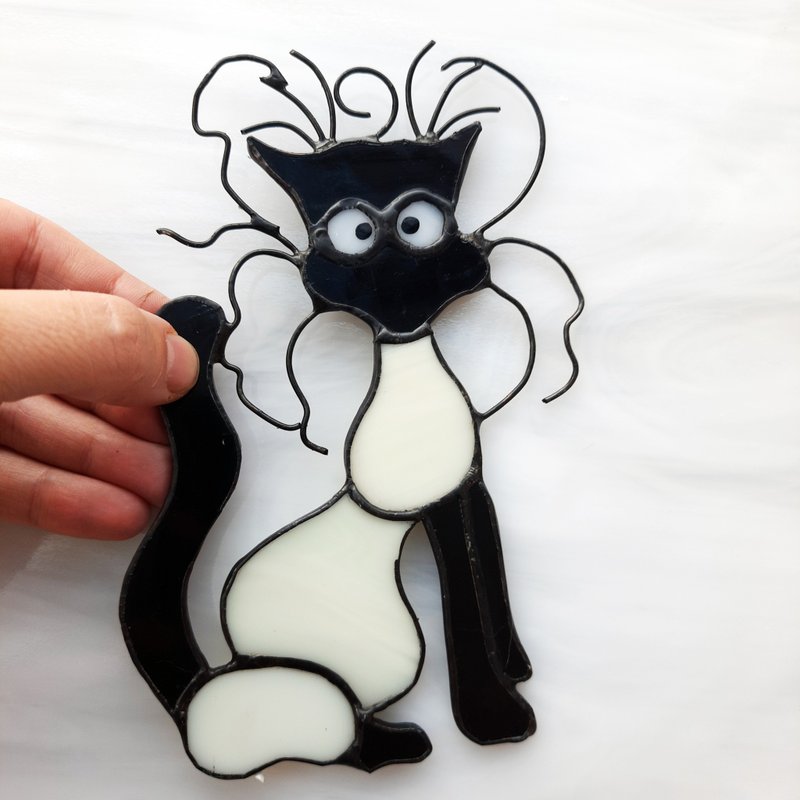 猫咪爱好者的礼物  猫咪太阳镜  彩色玻璃 - 墙贴/壁贴 - 玻璃 白色