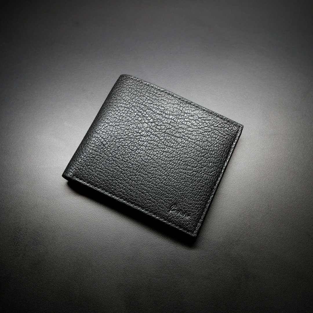 【新品】Craftsfer 法国顶级山羊皮银包 - 曜石黑 - 双针马鞍手缝 - 皮夹/钱包 - 真皮 黑色