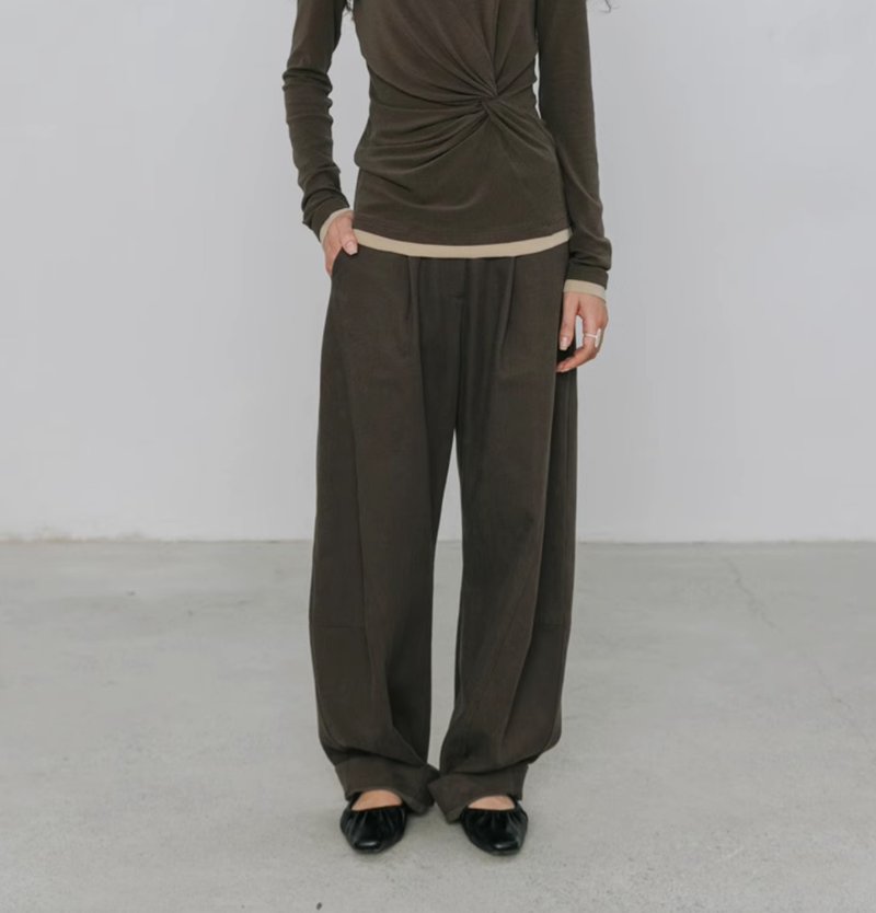 法式复古 莱赛尔棉弯刀长裤 - 女装长裤 - 其他材质 咖啡色