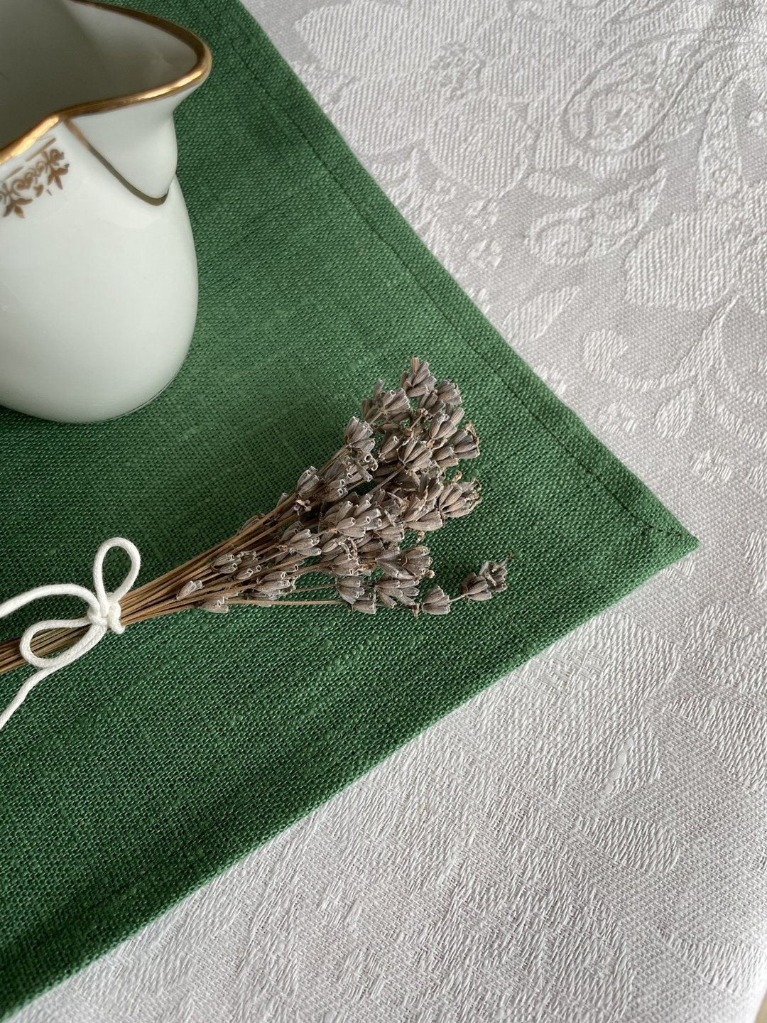 Set of 6 linen green square elegant Christmas dining napkins, gift for home - 餐垫/桌巾 - 亚麻 绿色
