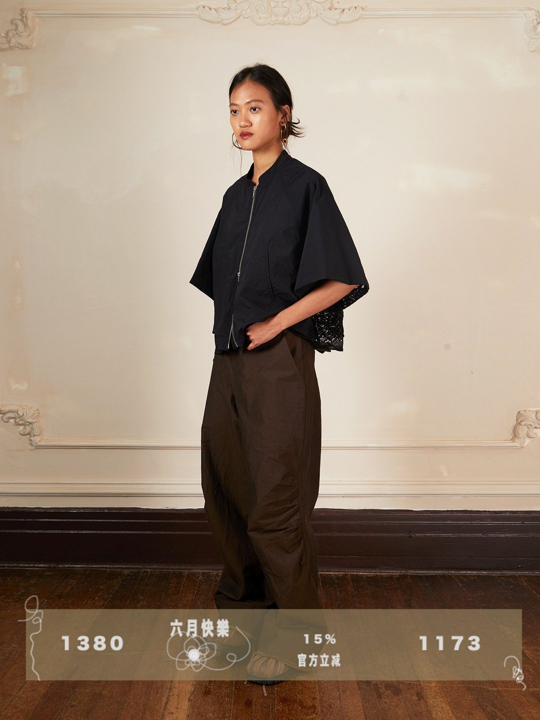 蕾丝拼接短外套 - 女装休闲/机能外套 - 其他人造纤维 黑色