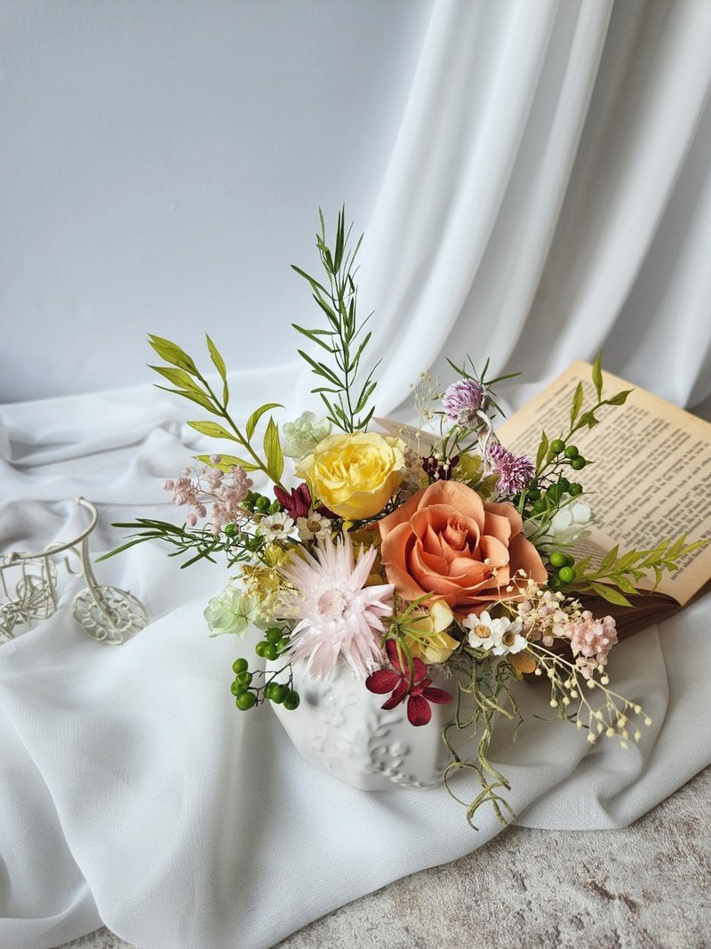 初春永生盆花 开幕盆花 生日礼物 永生盆花 干燥盆花 新居落成 - 干燥花/捧花 - 植物．花 橘色