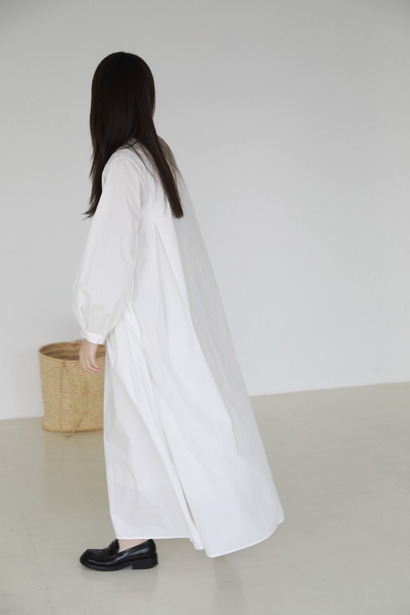 连衣裙女新款春季日产精纺棉气质chic中长款蓬蓬连衣裙 - 洋装/连衣裙 - 棉．麻 