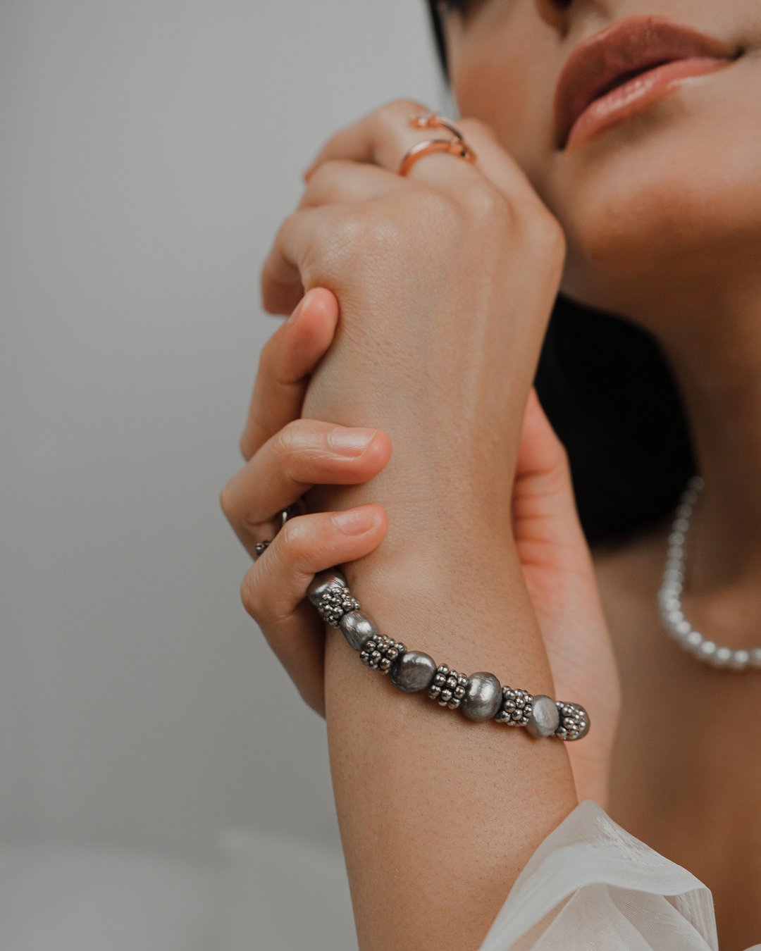 Vintage Unique Abstract Baroque Pearl Bracelet - 手链/手环 - 珍珠 银色