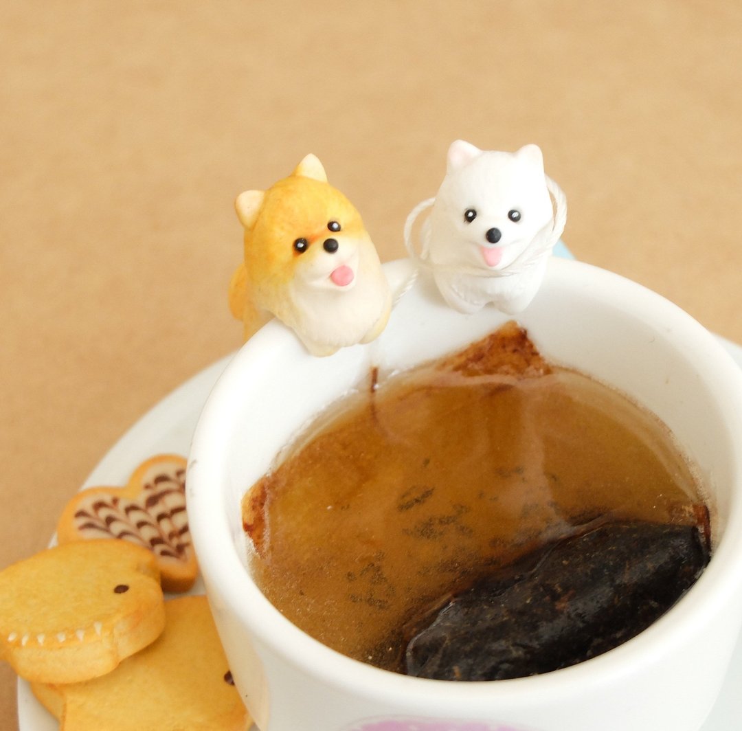 全手作 博美犬 杯缘子 挂杯博美犬茶包架 - 其他 - 粘土 白色