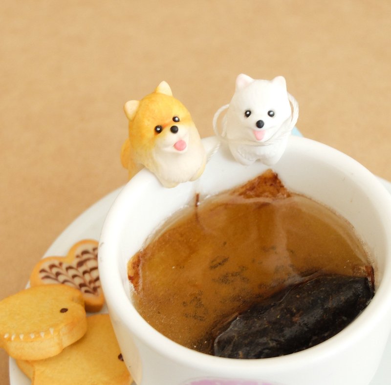 全手作 博美犬 杯缘子 挂杯博美犬茶包架 - 其他 - 粘土 白色