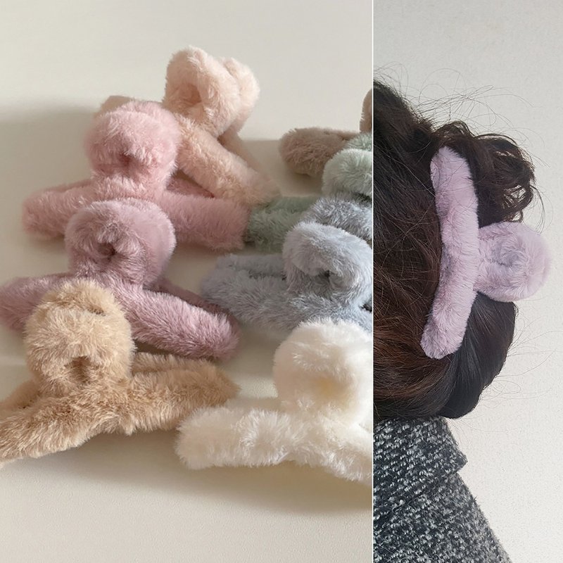 冬季绒毛发夹 - 发饰 - 其他材质 粉红色