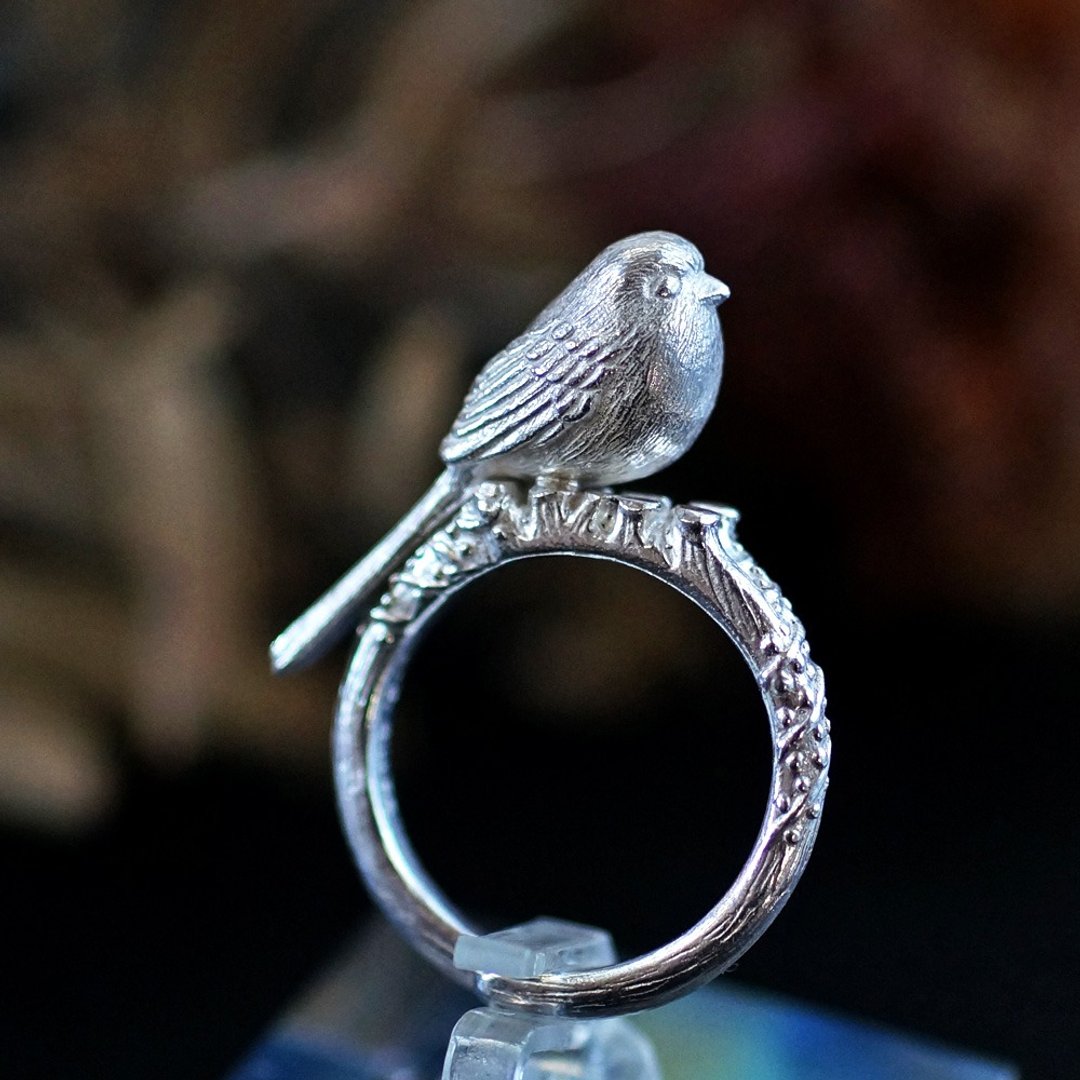 White long-tailed tit ring - 戒指 - 纯银 白色
