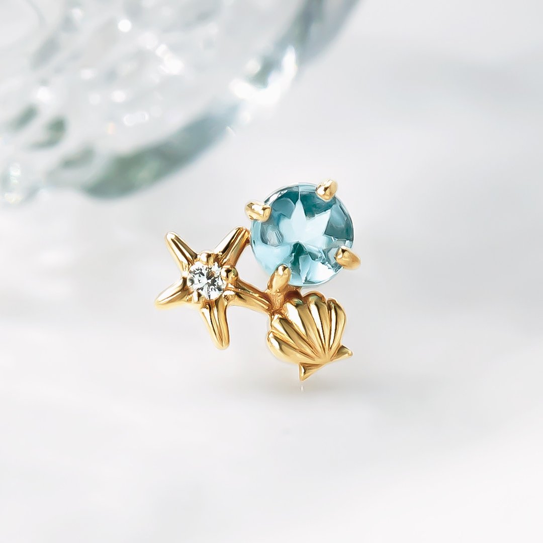 【Solo Earring】 18K/10K 贝壳单边耳环 (黄金) - 耳环/耳夹 - 贵金属 