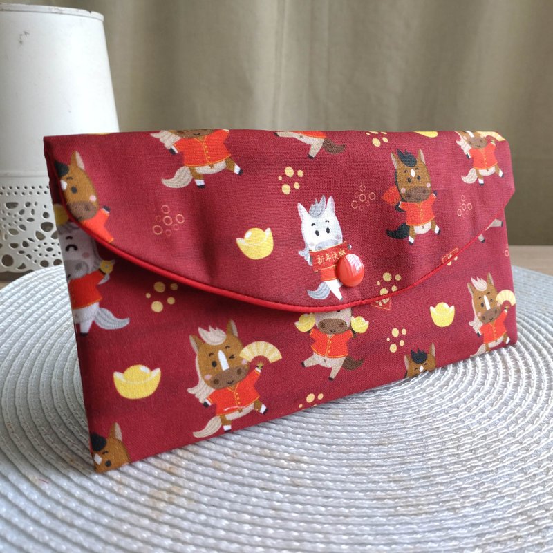 Lovely Q 版【萌马献宝马年红包袋、红】存折套、现金收纳袋 - 红包/春联 - 棉．麻 红色