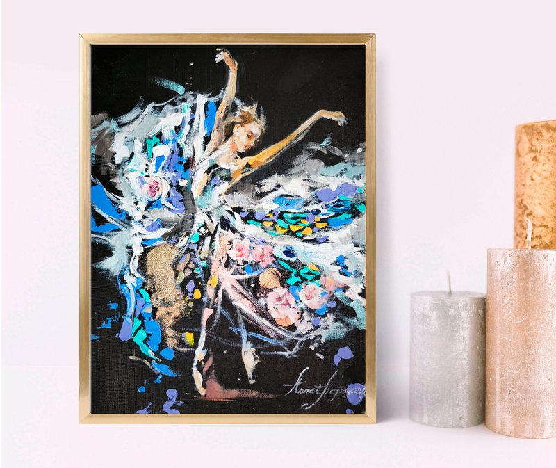 芭蕾舞女演员绘画、芭蕾舞者绘画、舞者墙艺术、女性绘画艺术 - 墙贴/壁贴 - 其他材质 黑色