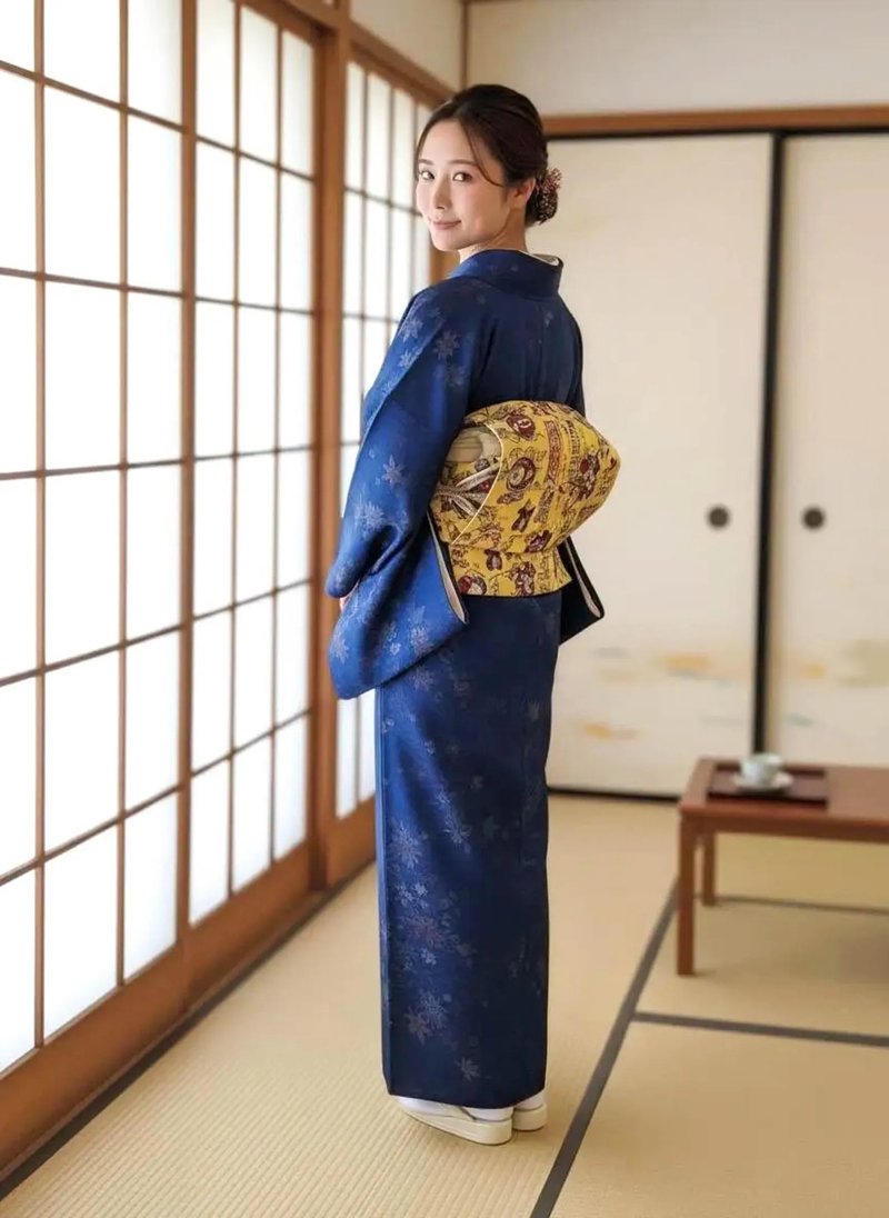 预系式定型名古屋带- 浮世绘风猫咪市集 太鼓结 歌川芳藤 -浮世绘 - 皮带/腰带 - 聚酯纤维 黄色