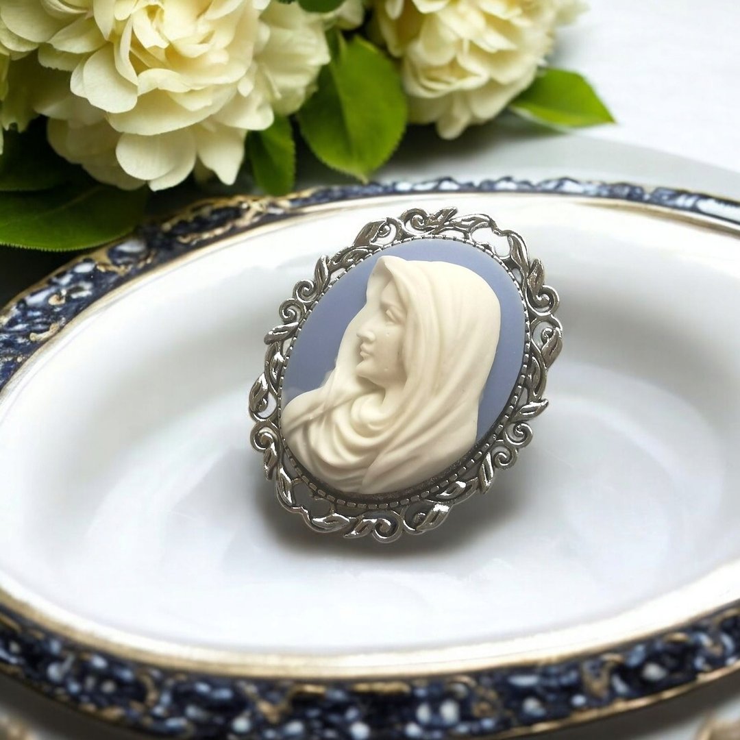 Cameo Brooch #64 玛瑙胸针 圣母玛利亚 蓝色 - 胸针 - 塑料 蓝色