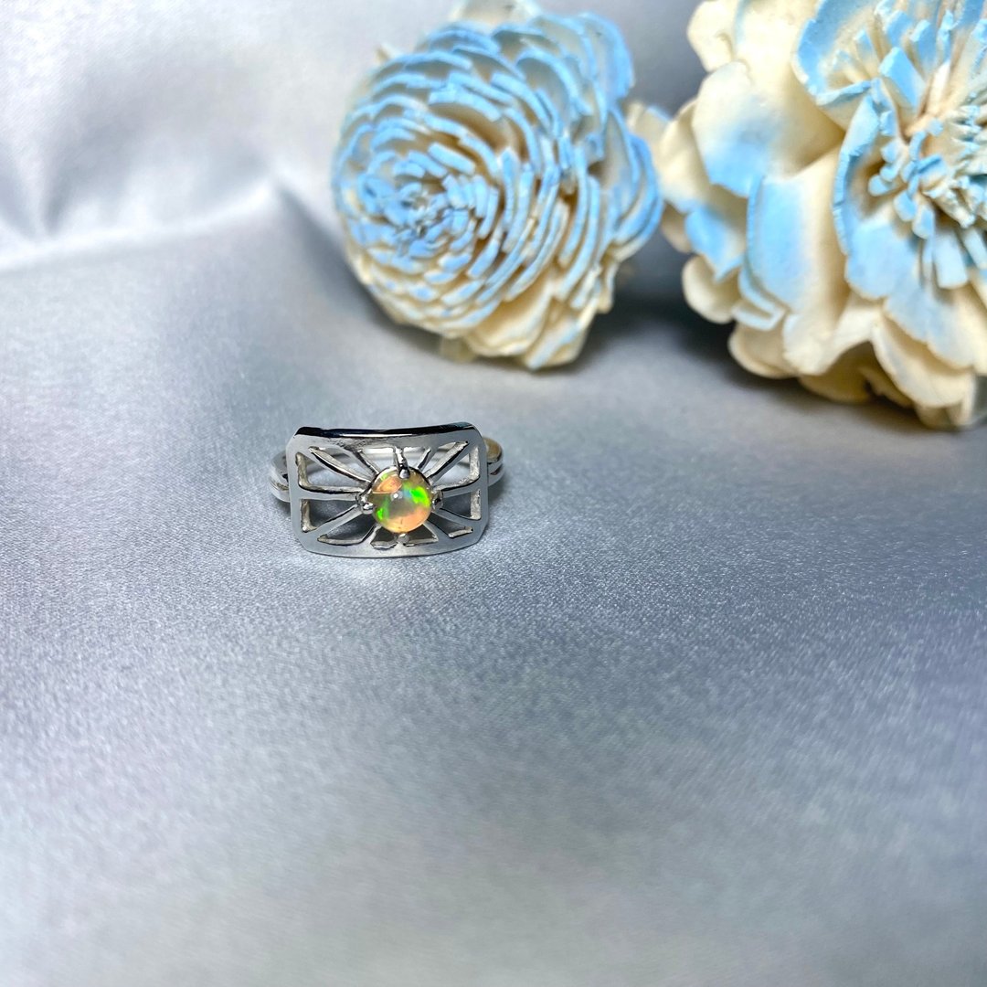 MIH 金工首饰 | 曙光 蛋白石纯银戒指 Sunrise Opal silver ring - 戒指 - 宝石 